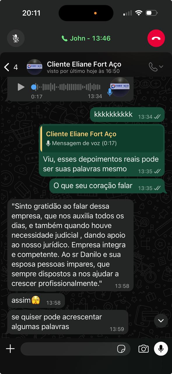 Depoimento de Eliane Dalla Nora Bravo enviado por WhatsApp