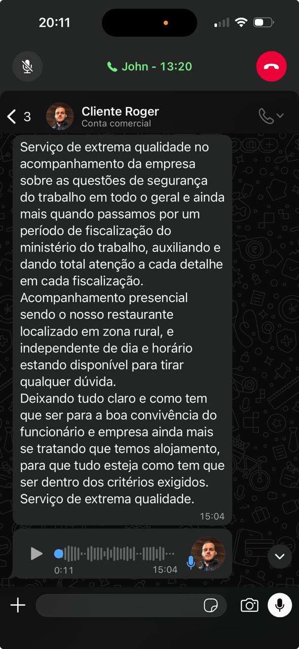 Depoimento de Roger Alencar de Andrade enviado por WhatsApp